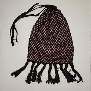 Antique 1800s to early 1900s Drawstring Reticule Bag Clutch Wristlet Mourning